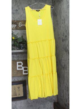 White Mark Scoop Neck Tiered Midi Dress PS315 Canary Yellow 1X